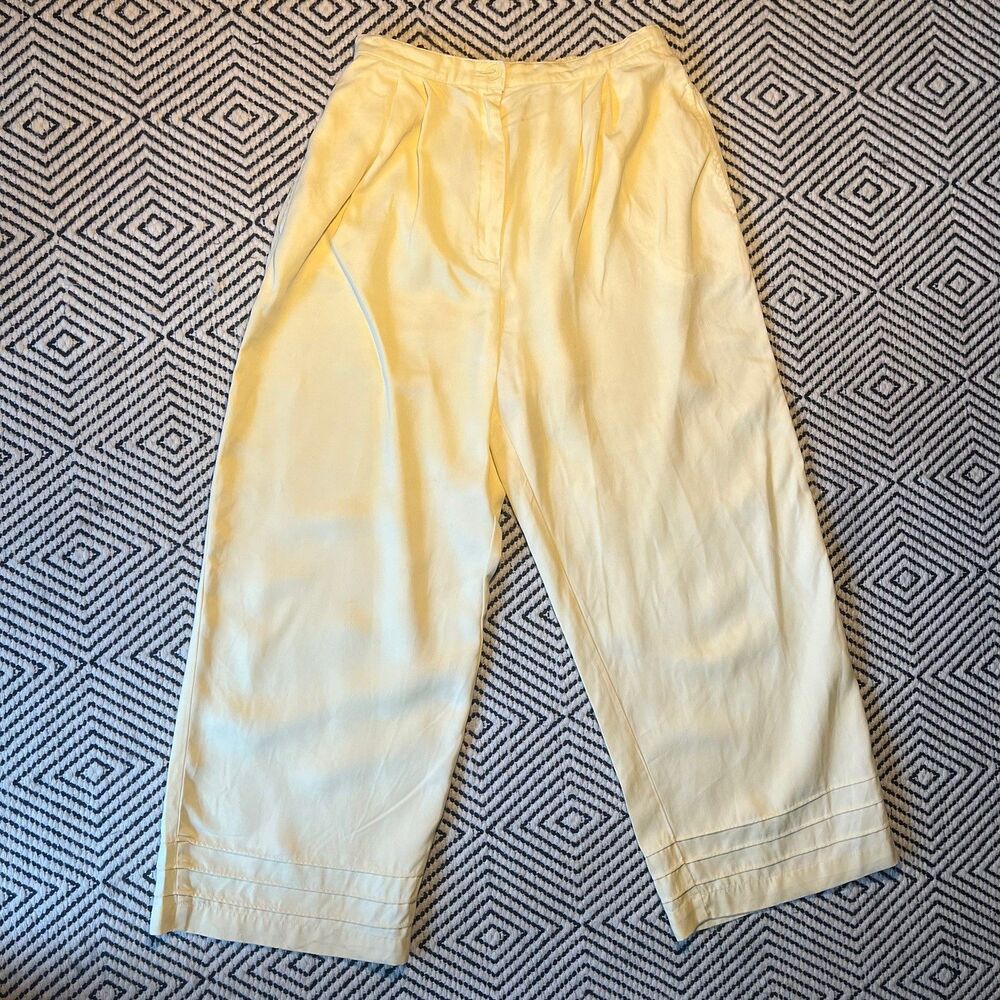 Vtg high Rise Butter Yellow Summer Tencel Lyocell Trouser Pants Wide Leg Size M